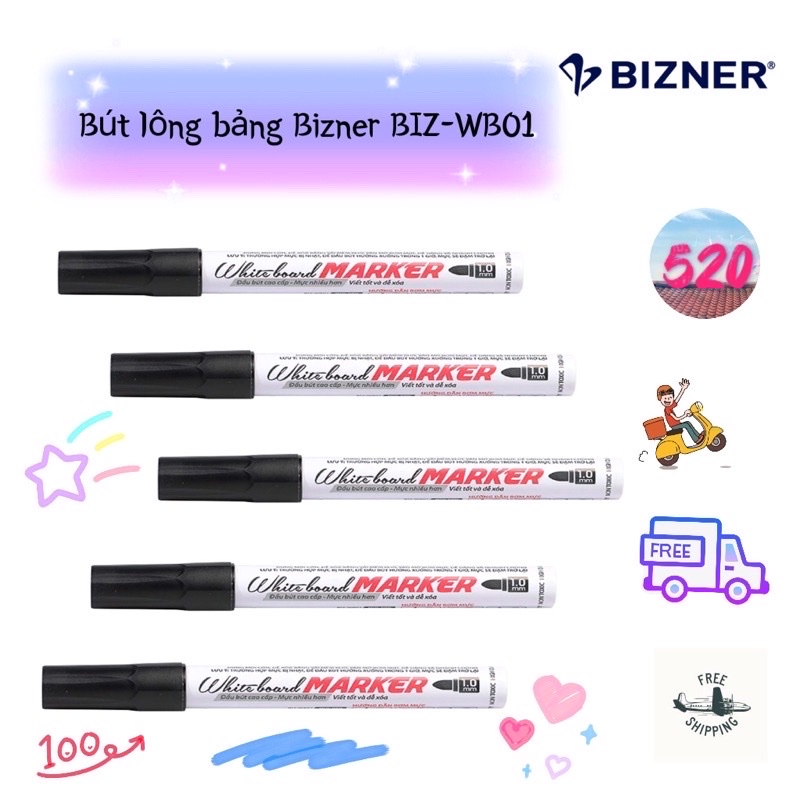 Combo 2 cây Bút lông bảng Bizner BIZ-WB01 - Mực đen