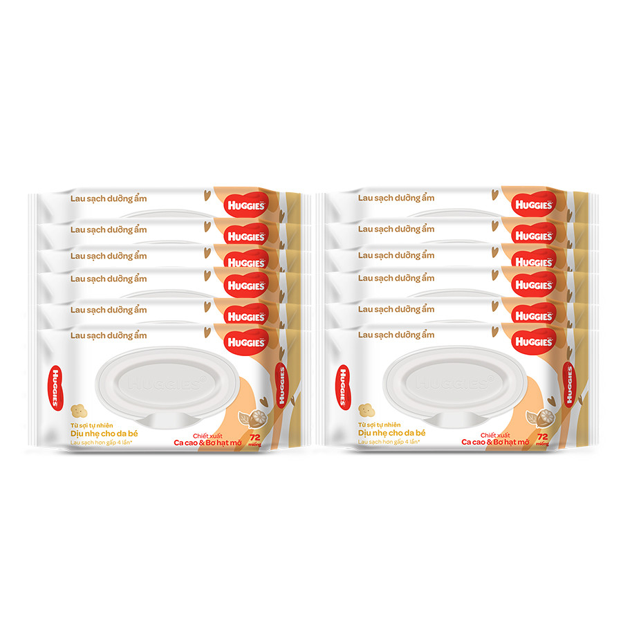 Combo 12 Gói Khăn Ướt Huggies Cacao và Bơ Hạt Mỡ (72 Miếng/ Gói)