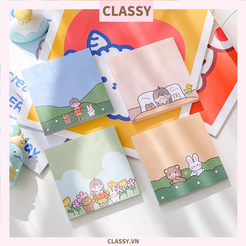 Tệp 50 tờ Giấy note Classy ghi nhớ màu pastel dễ thương in hình hoạt hình; tiện dụng; kích thước 80X 80 Cm PK726