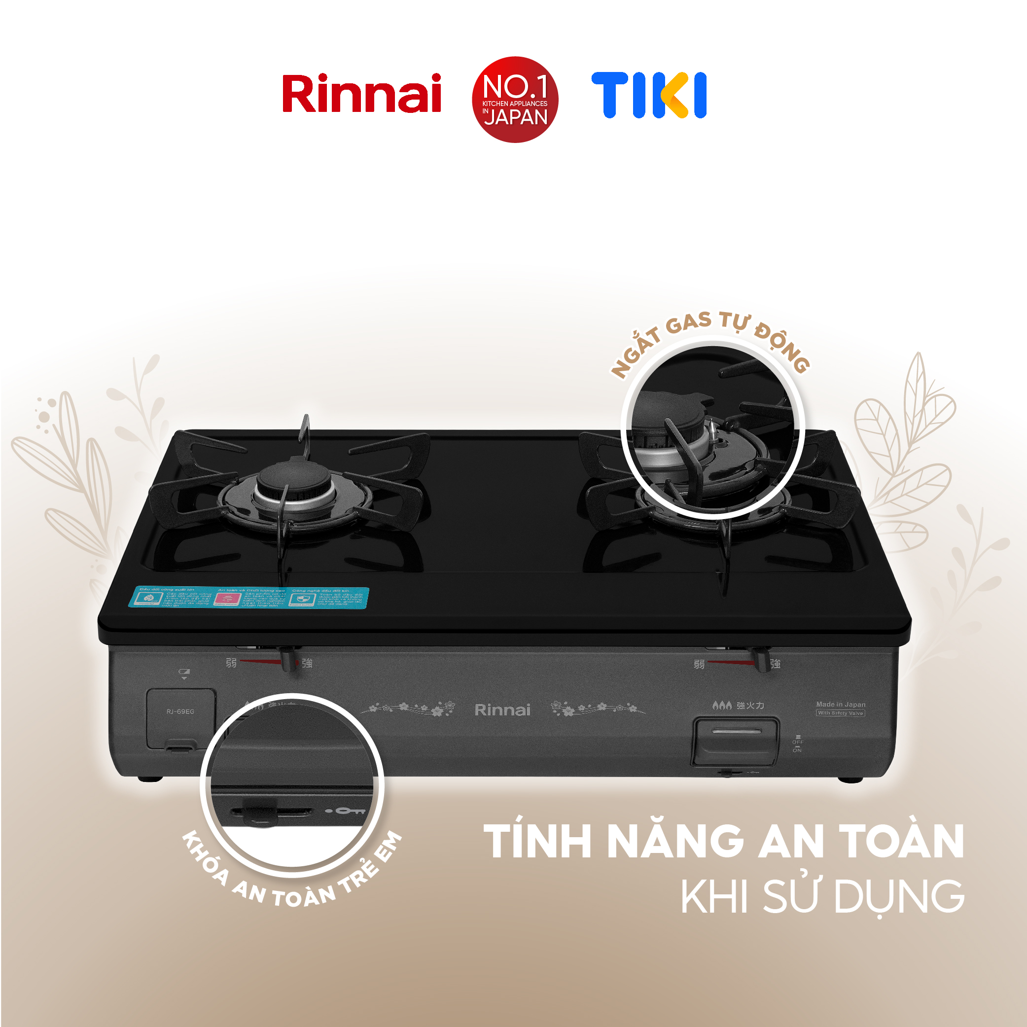 Bếp gas dương Rinnai RJ-69EG mặt bếp men và kiềng bếp men - Hàng chính hãng.