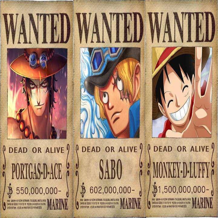 Bộ 3 tấm truy nã Ace Sabo Luffy tặng kèm Law trong onepiece wanted poster mỏng