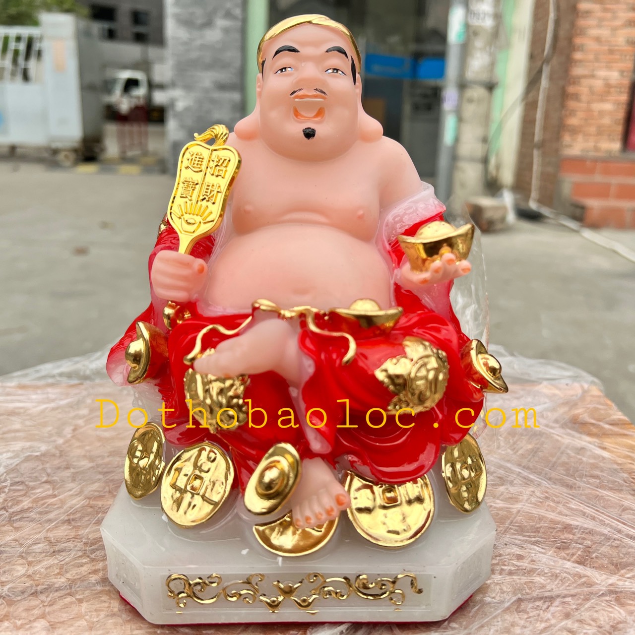 Tượng Thần Tài Thổ Địa đá cao cấp nhập khẩu Đài Loan cao 19cm – Đỏ
