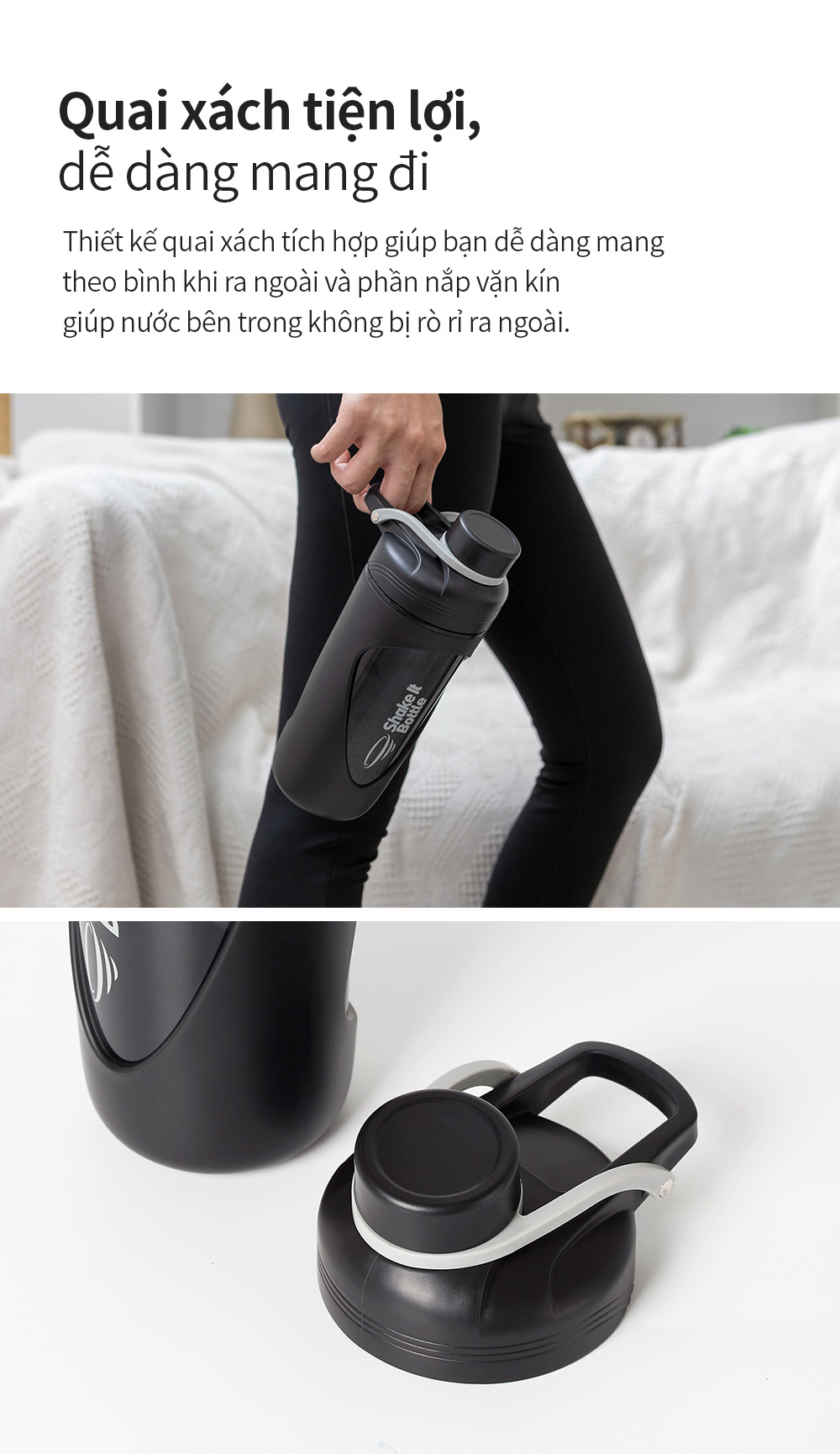 Bình lắc Lock&amp;Lock 800ml Balance Shake It Bottle màu trắng HAP949WHT- Hàng chính hãng có quai xách và thanh đo dung tích - JoyMall