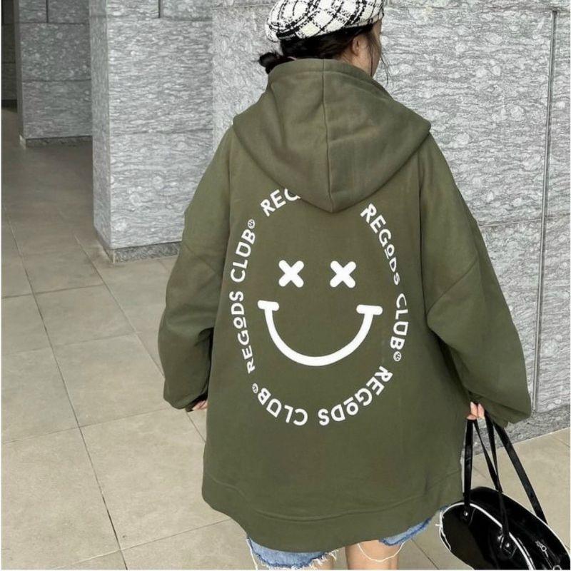 Áo hoodie mặt cười full zip unisex thời trang teen form rộng, mẫu áo khoác nỉ có mũ 2 lớp mới nhất hot trend