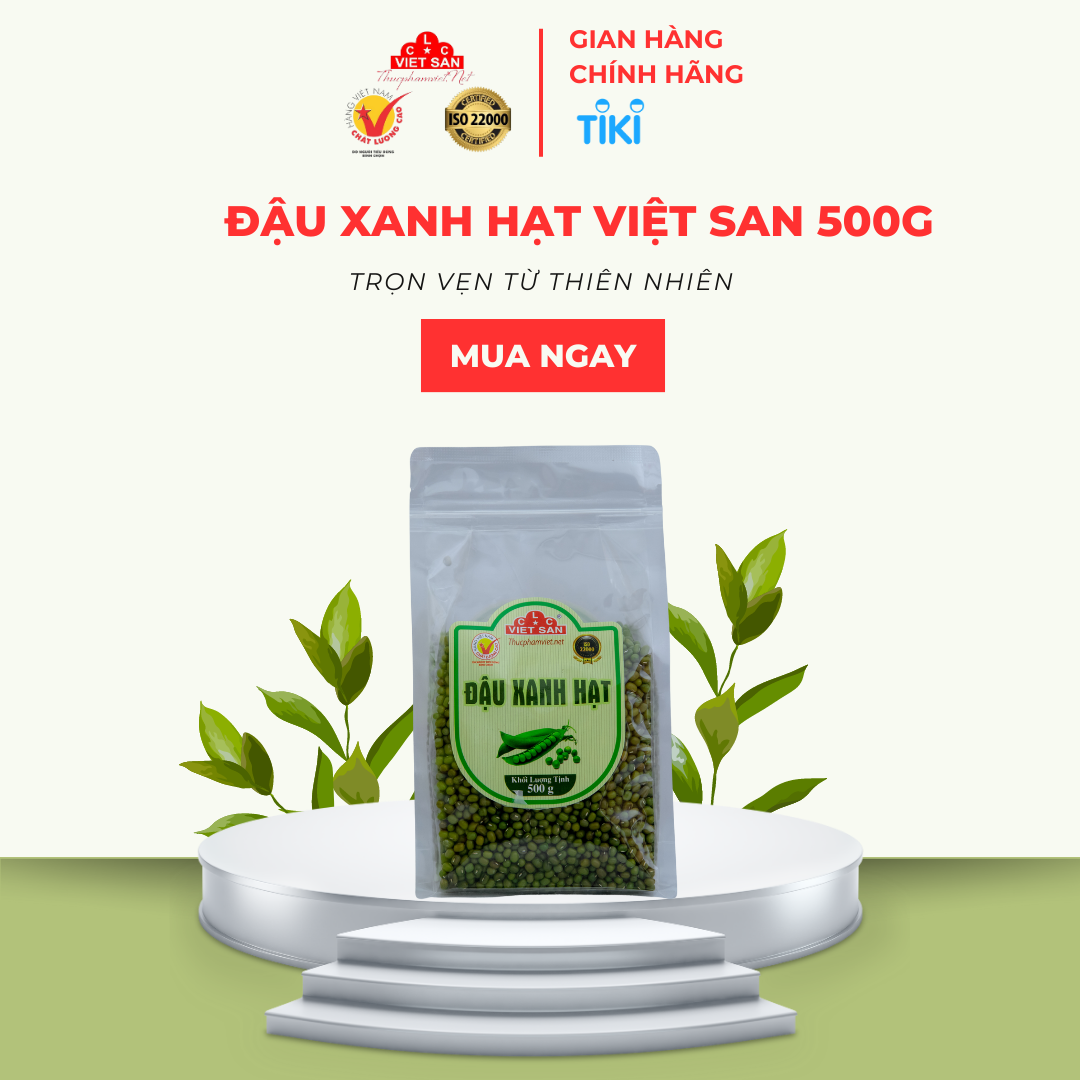 Đậu Xanh Hạt Nguyên Vỏ Loại 1 Việt San (Gói 500g)