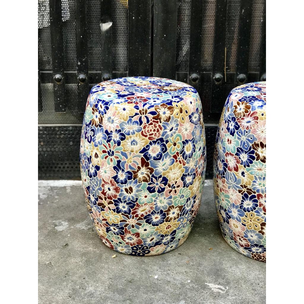 Ghế đôn tròn gốm sứ bách hoa thủ công, ngồi hay trang trí decor, hàng thủ công mỹ nghệ