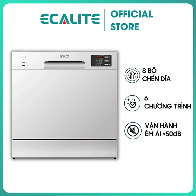 Máy rửa chén Ecalite EDW-SMS6080WH - 8 Bộ - Lắp đặt bàn - Hàng Chính Hãng - Hỗ Trợ Trả Góp