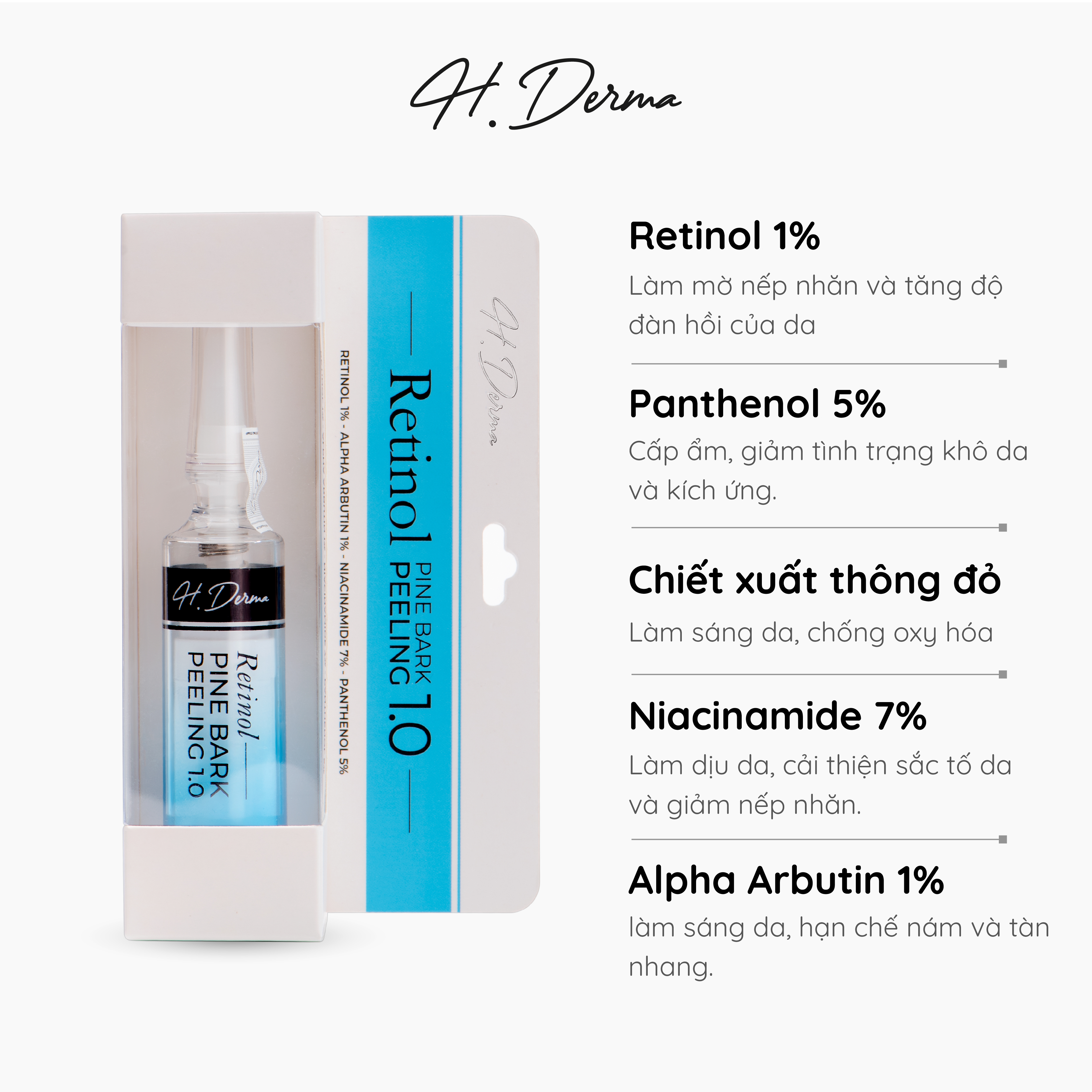 Serum trẻ hóa da retinol 1.0 T.610 H.Derma Retinol Pine Bark Peeling 1.0