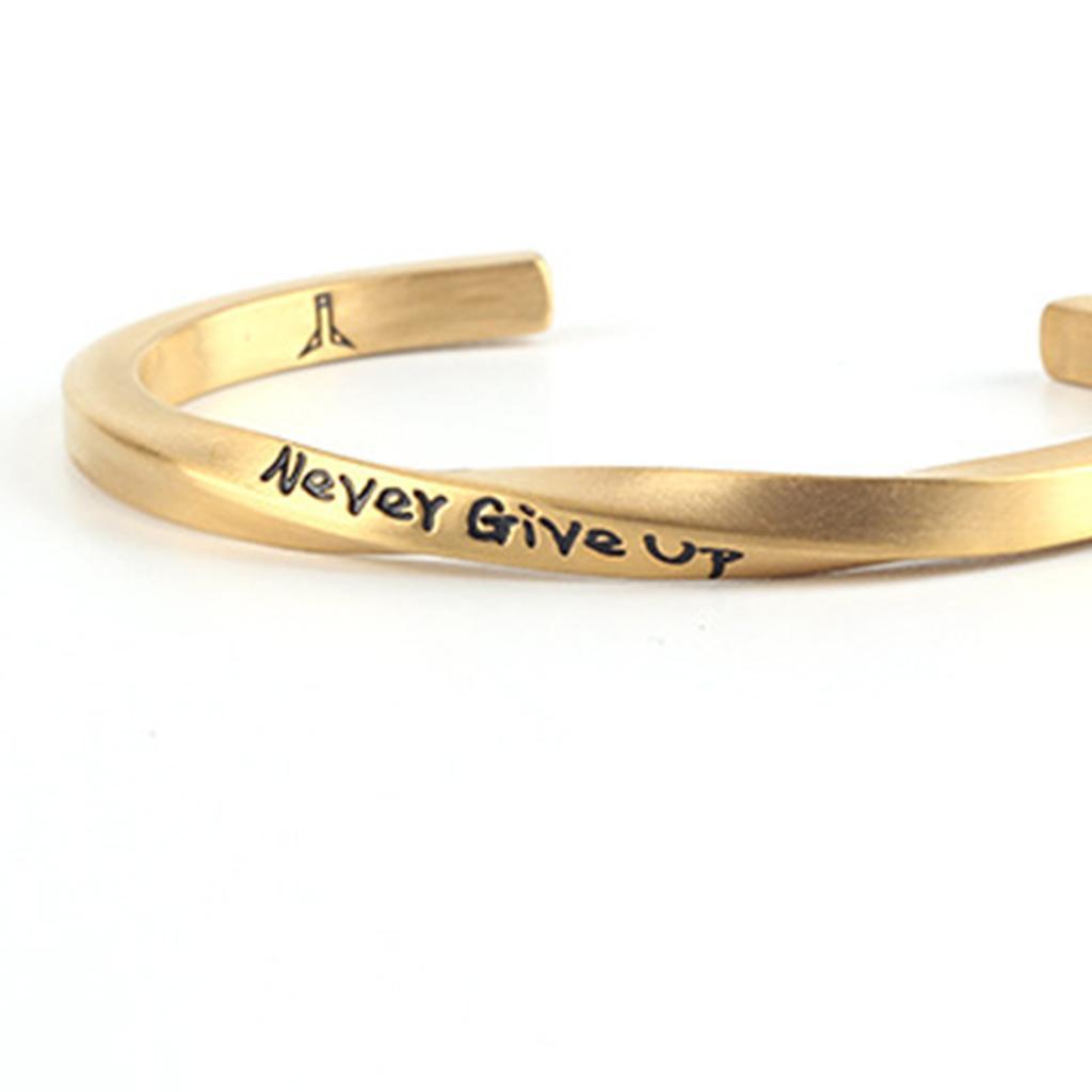 Never Give Up Twist Open Bangle Women Men Couple Jewelry