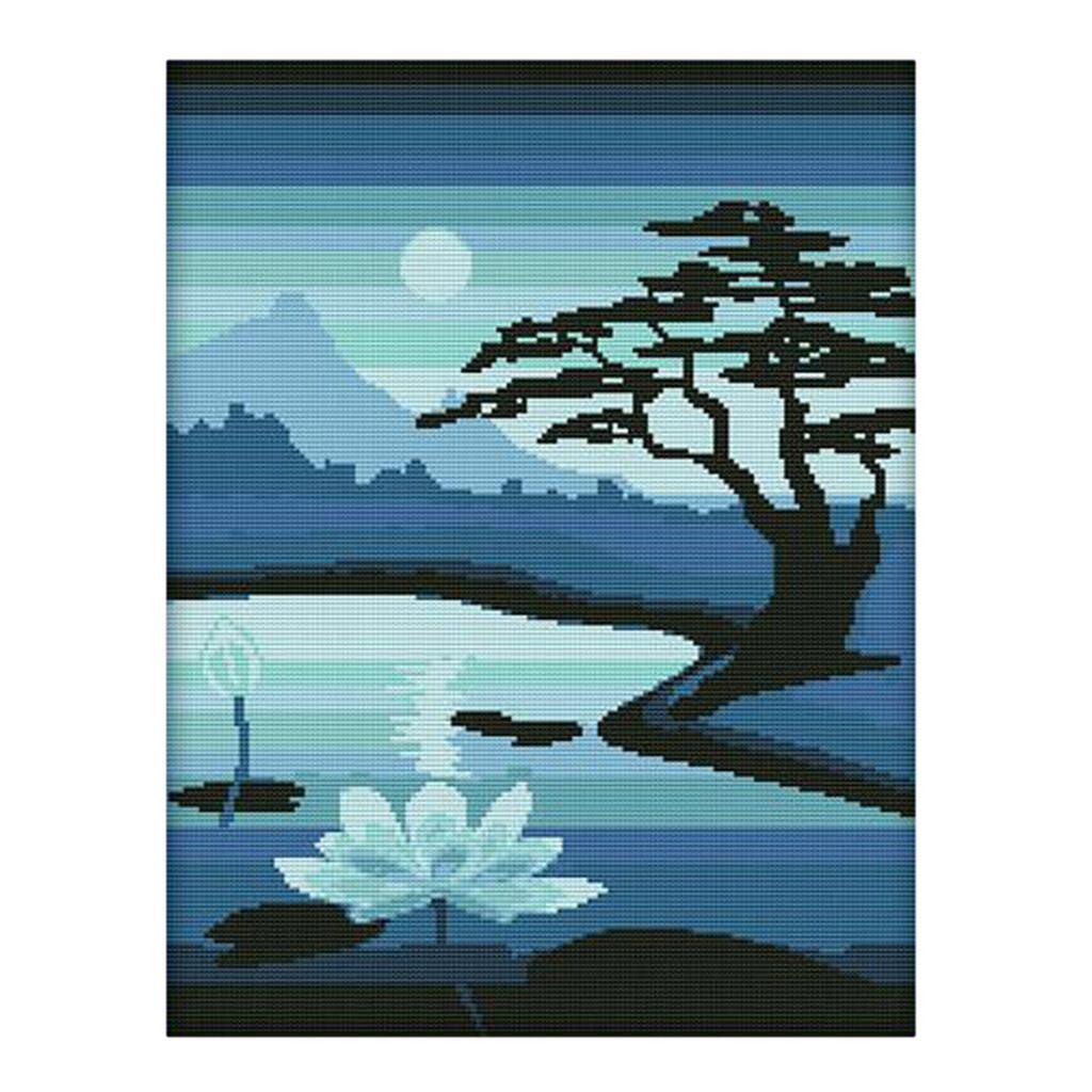 Lotus Pool Cross Stitch Stamped Kit Handmade Embroidery Craft DIY Home Decor