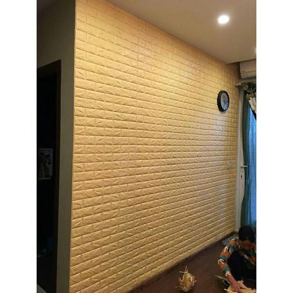 Sỉ 10 tấm xốp dán tường giả gạch màu vàng nhạt