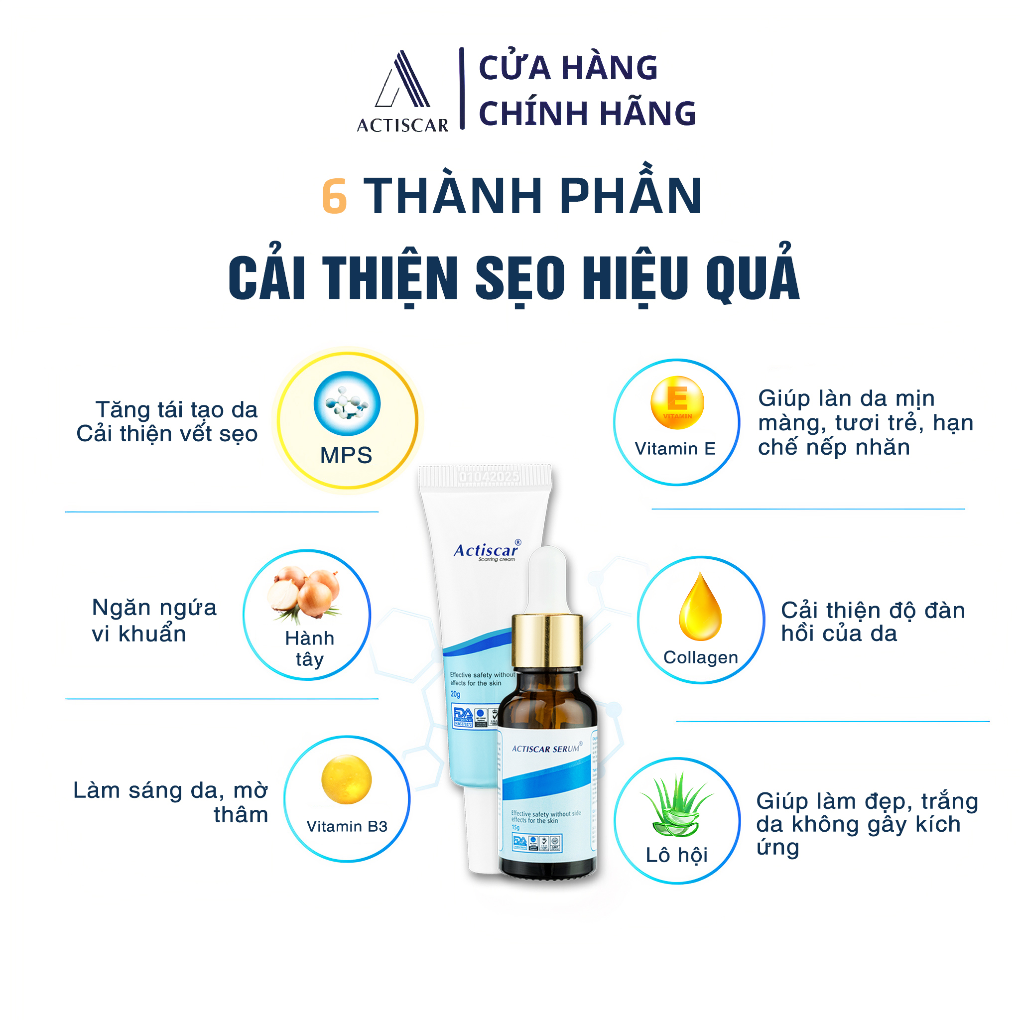 [Combo bộ 2] -  Hỗ Trợ Trị Sẹo Actiscar làm mờ sẹo Lồi, Sẹo Lõm, Sẹo Rỗ, Sẹo Thâm Lâu Năm