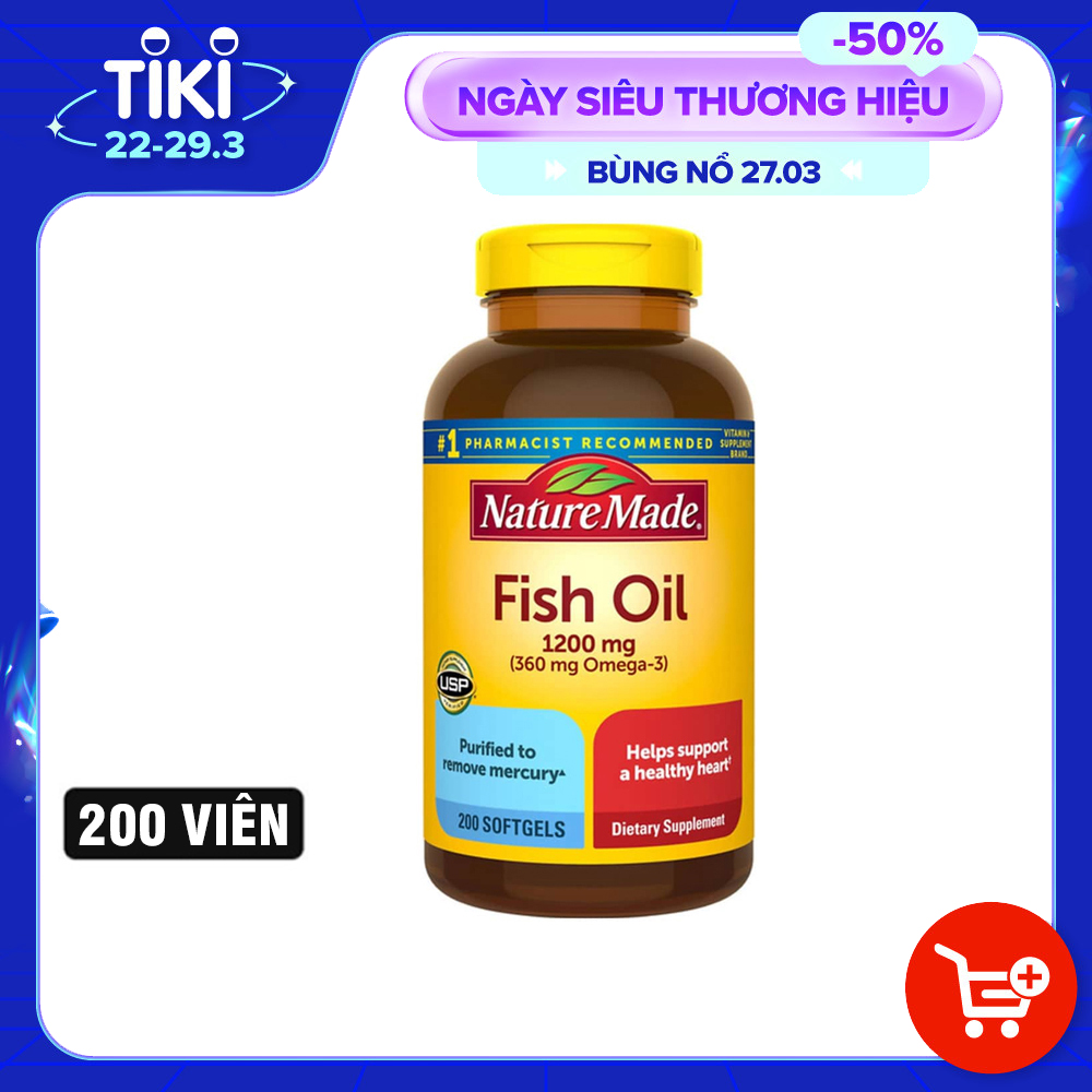 Thực phẩm bổ sung nhập Mỹ Nature Made Fish oil 1200mg 0mega-3 200 viên