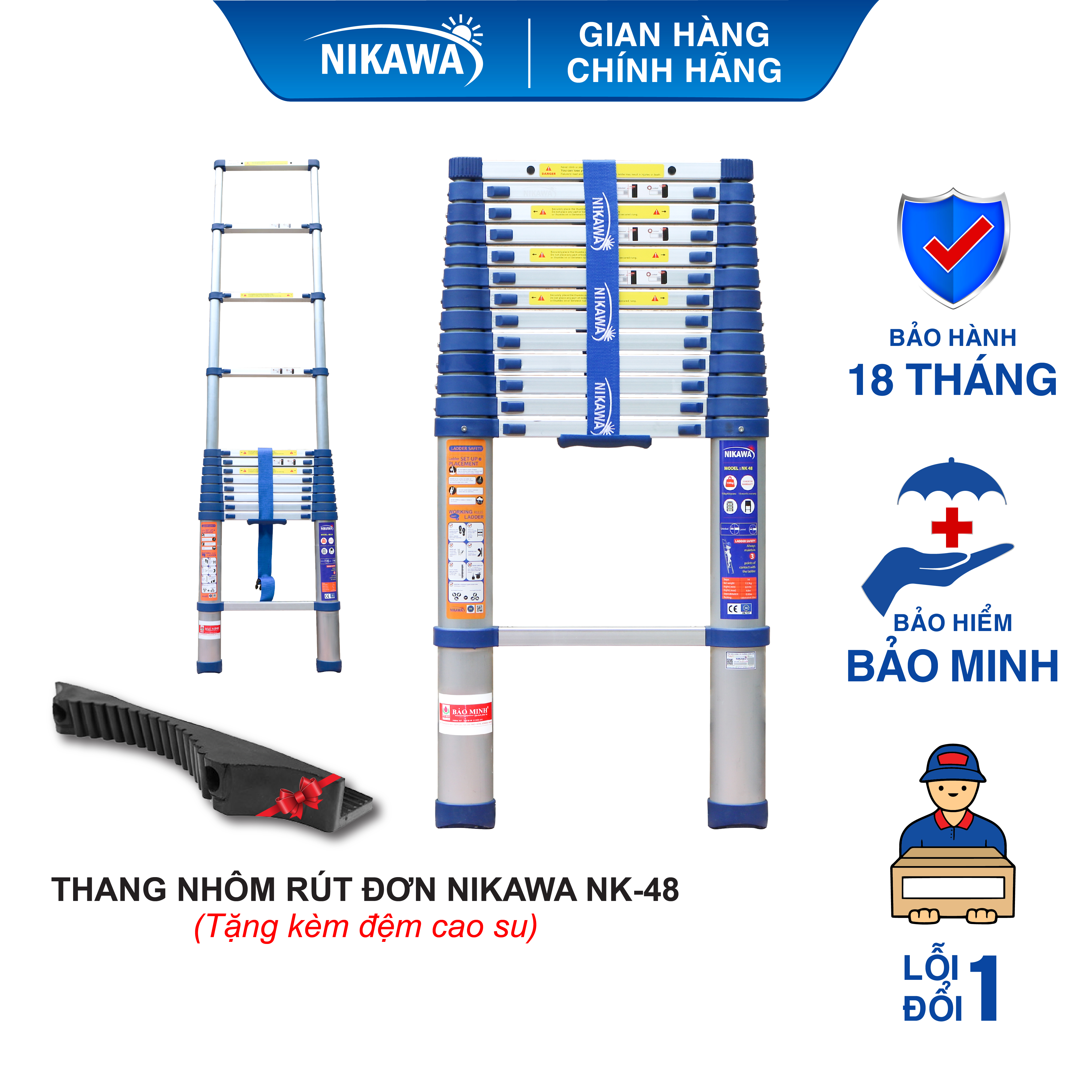 Thang Nhôm Rút Đơn Nikawa NK-48 - 14 Bậc - Màu Xanh