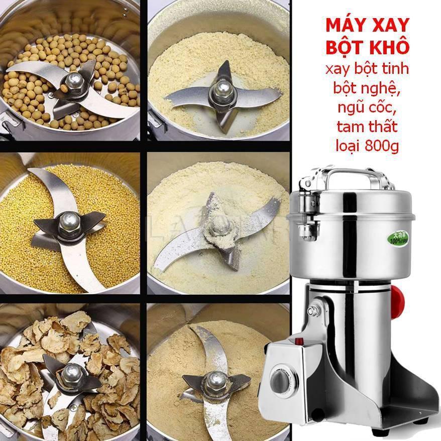 Máy Xay Nghệ Tươi, Tinh Bột Nghệ, Ngũ Cốc, Tam Thất Loại 800g Nắp Gài Inox 304 Sáng Bóng Đẹp- Siêu Bề