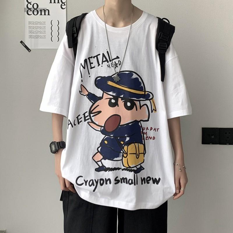 Áo phông nam nữ unisex basic tee form rộng thun cổ tròn cotton oversize trắng đen ulzzang giá rẻ in cool ngầu SHIN CẬU BÉ BÚT CHÌ