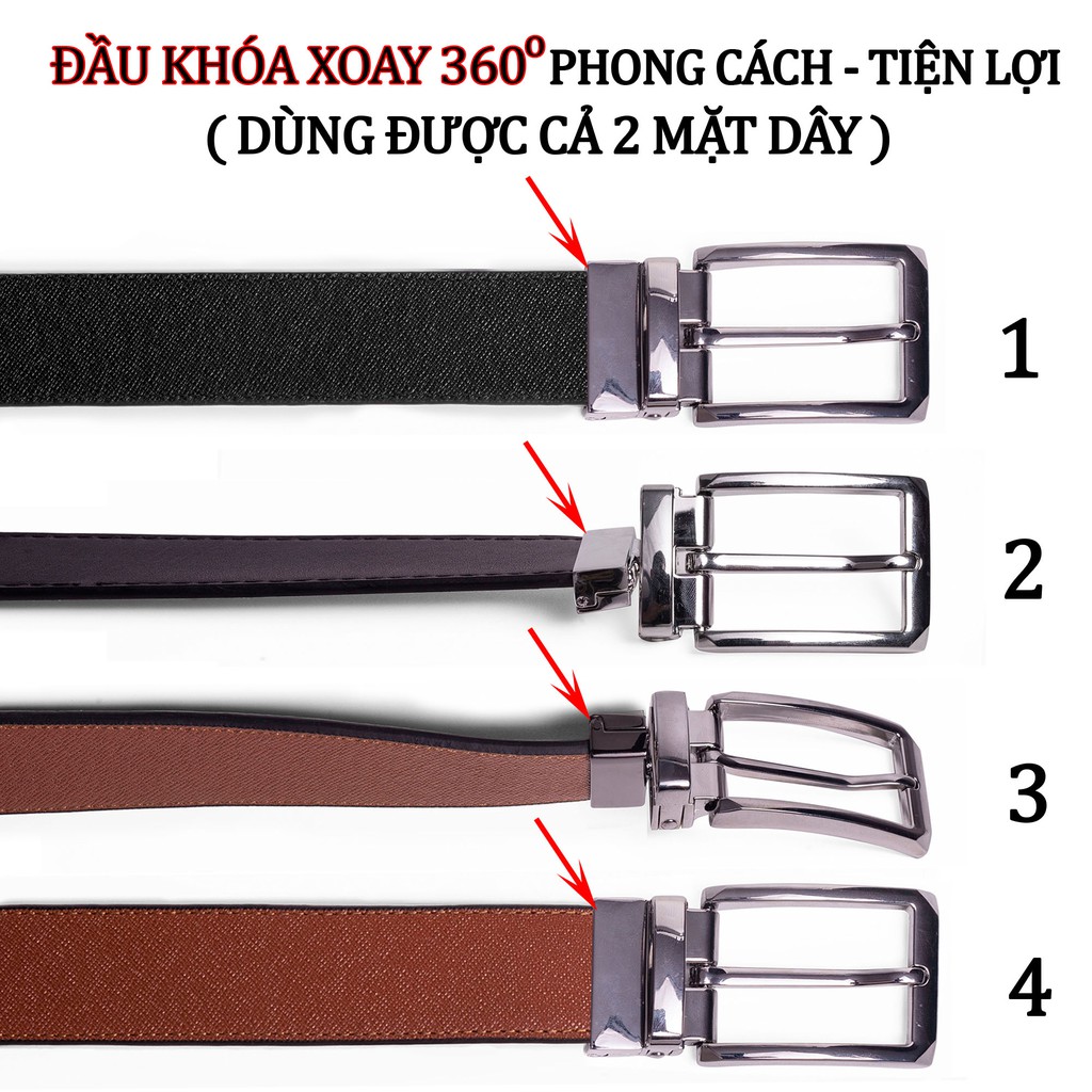 Thắt lưng nam khóa xoay dùng được 2 mặt dây nâu và đen, dây nịt nam da bò saffiano siêu đẹp, dây nịt khóa cài da bò thật, bảo hành 12 tháng