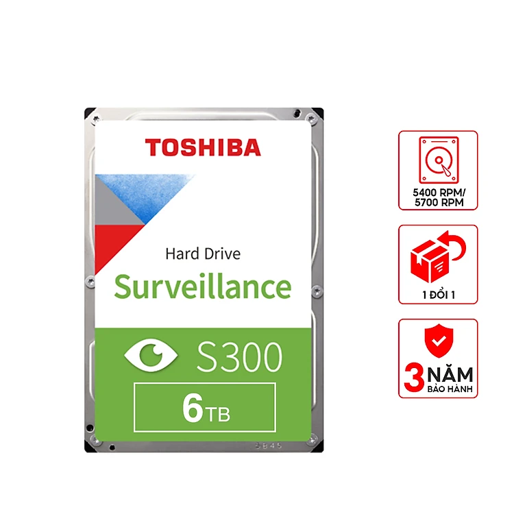 Ổ Cứng HDD Camera Toshiba 6TB AV, S300 Surveillance, 3.5 inch Sata, 7200rpm, 256MB - Hàng Chính Hãng