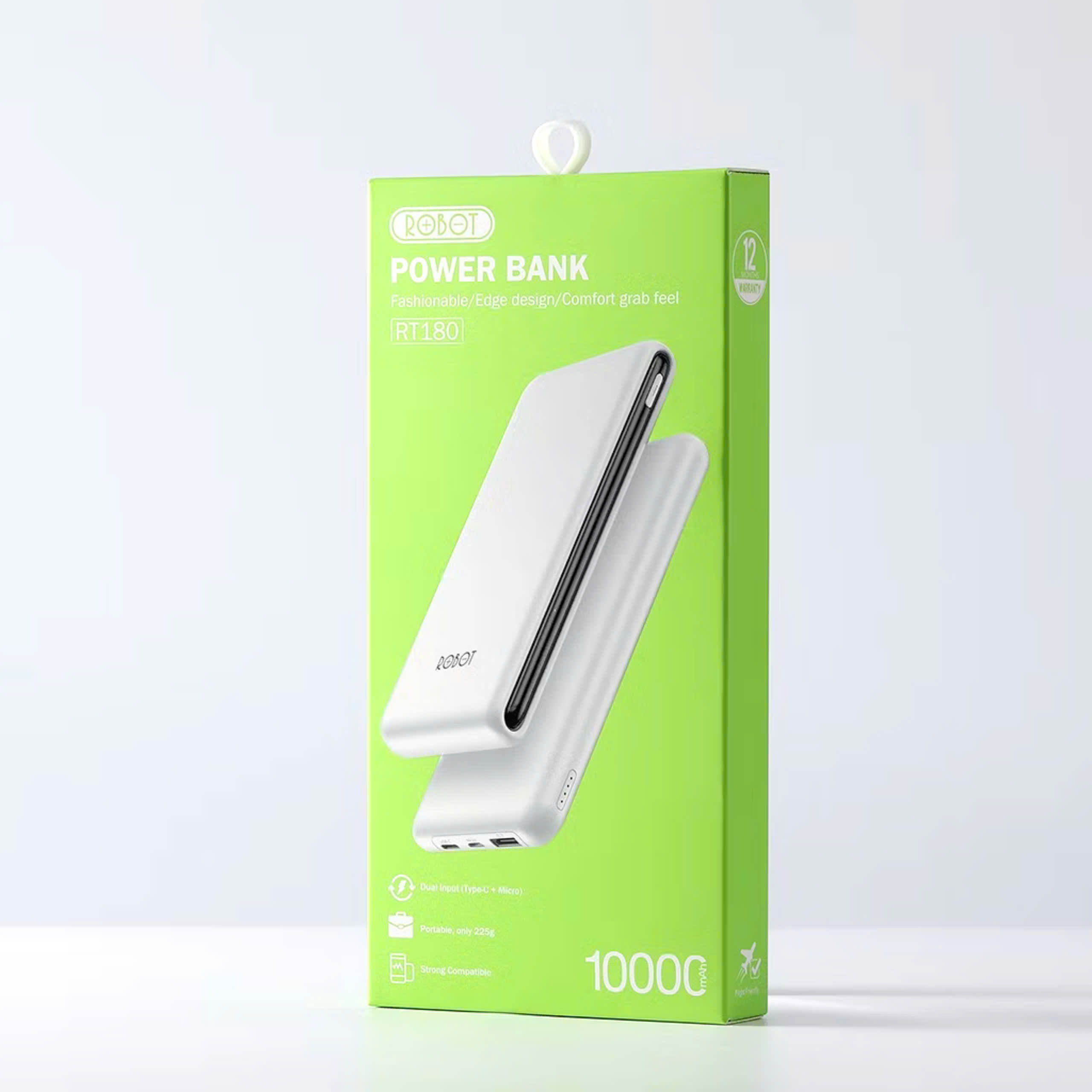 Pin Sạc Dự Phòng 10000mAh ROBOT RT180 RT12 Có 2 Cổng Sạc Ra USB &amp; 2 Cổng Sạc Vào Micro/Type-C, hàng nhập khẩu