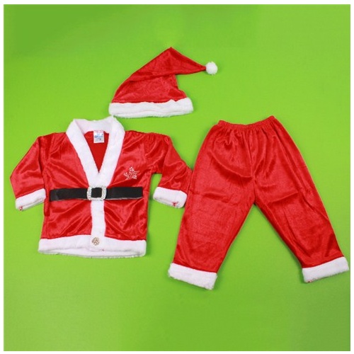 Bộ quần áo ông già Noel cho bé trai vải Nhung + Tặng kèm mũ