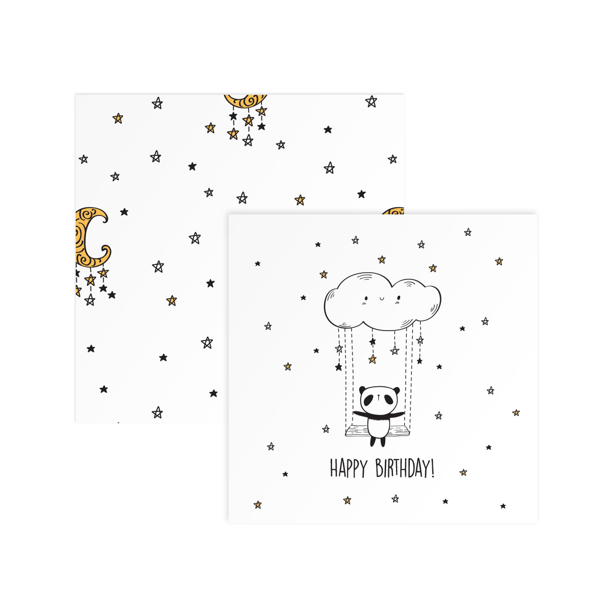 Thiệp chúc mừng sinh nhật HAPPY BIRTHDAY vuông 12cm SDstationery PANDA gấu trúc, mây, ngôi sao