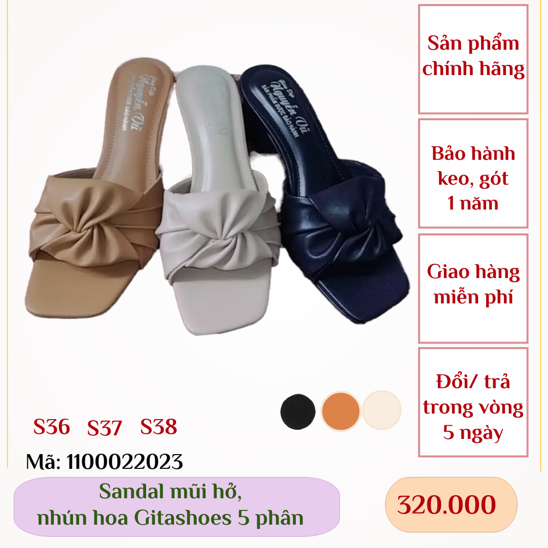 Giày xăng đan gitashoes mũi hở, nhún hoa, cao 5 phân - 1100022023