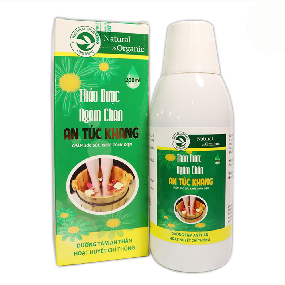 THẢO DƯỢC NGÂM CHÂN AN TÚC KHANG 200ml_Thông kinh hoạt lạc, hoạt huyết chỉ thống, dưỡng tâm an thần., giảm tình trạng nhức xương khớp, tê bì nhức mỏi chân tay, chuột rút, gút mạn