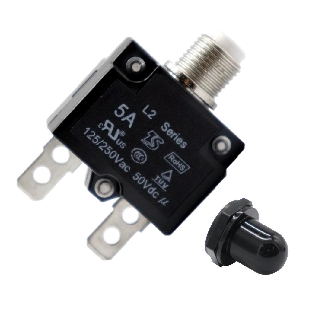 5x Circuit Breaker 5AMP Push Button Resettable Thermal Panel Mount with Black