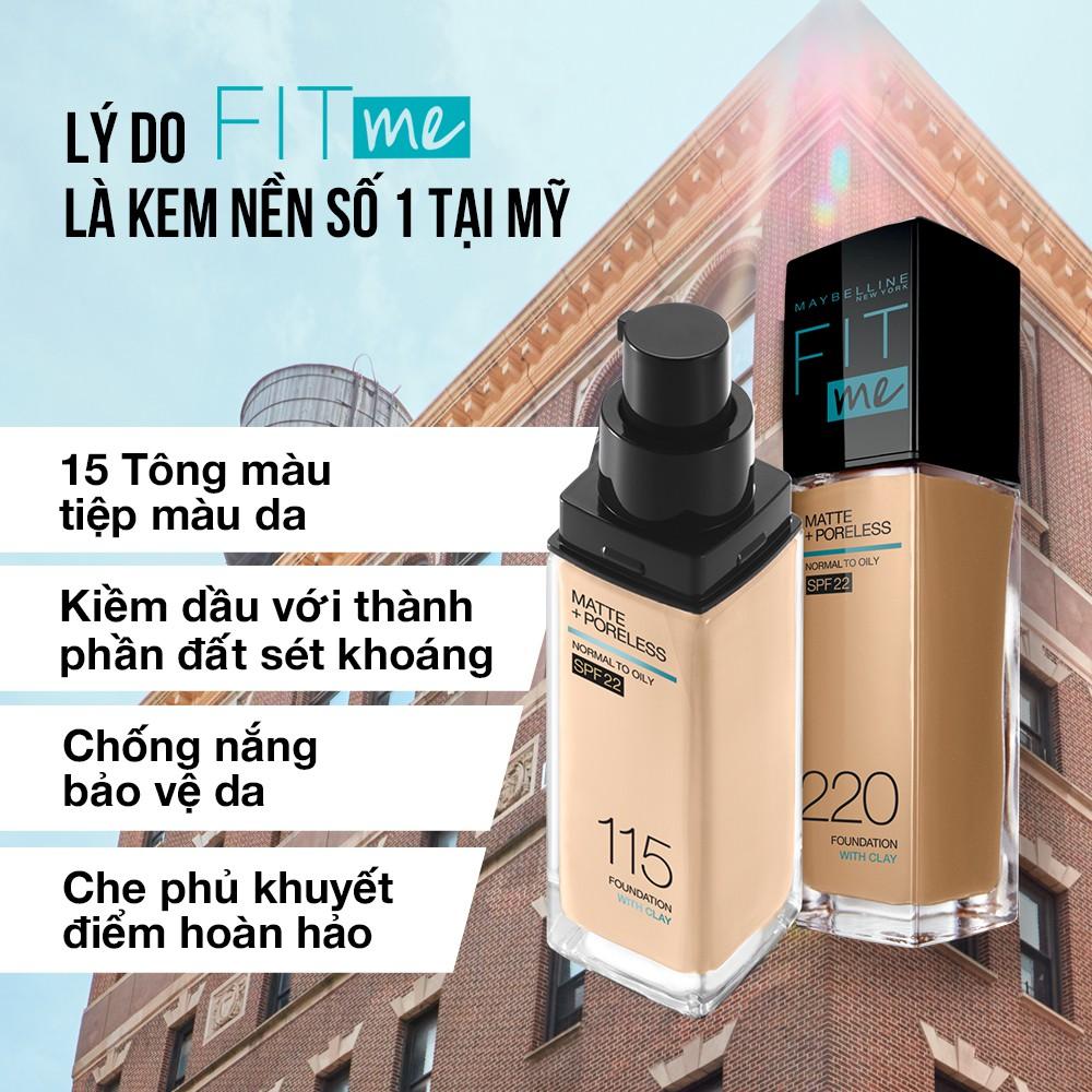 Kem Nền Maybelline New York Fit Me Matte+ Poreless Kiềm Dầu Chống Nắng SPF22 30ml