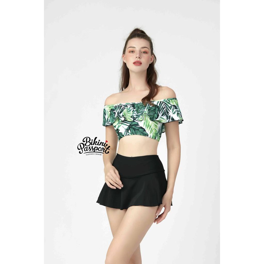 Đồ bơi Nữ BIKINI PASSPORT kiểu Hai mảnh váy, vai áo bèo- màu Xanh lá - BS299_GN