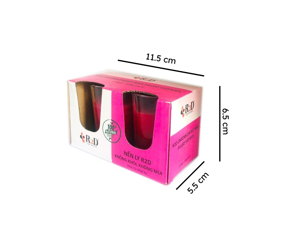COMBO 3 HỘP NẾN KHÔNG KHÓI ĐỎ ĐẾN TỪ THƯƠNG HIỆU R2D, LÀM TỪ SÁP CỌ, DẦU DỪA, TINH DẦU, THÀNH PHẦN TỰ NHIÊN, LÀNH TÍNH.