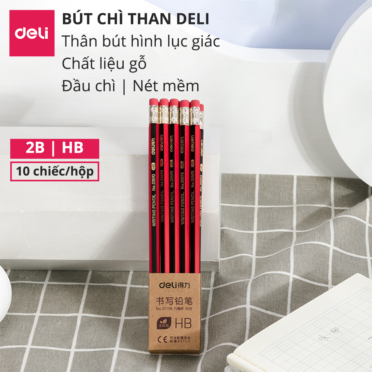 Bộ 5 bút chì gỗ 2B HB Deli - Có bán lẻ 1 chiếc - Nhiều loại mẫu mã màu sắc - Phù hợp cho học sinh sinh viên tập viết vẽ tranh