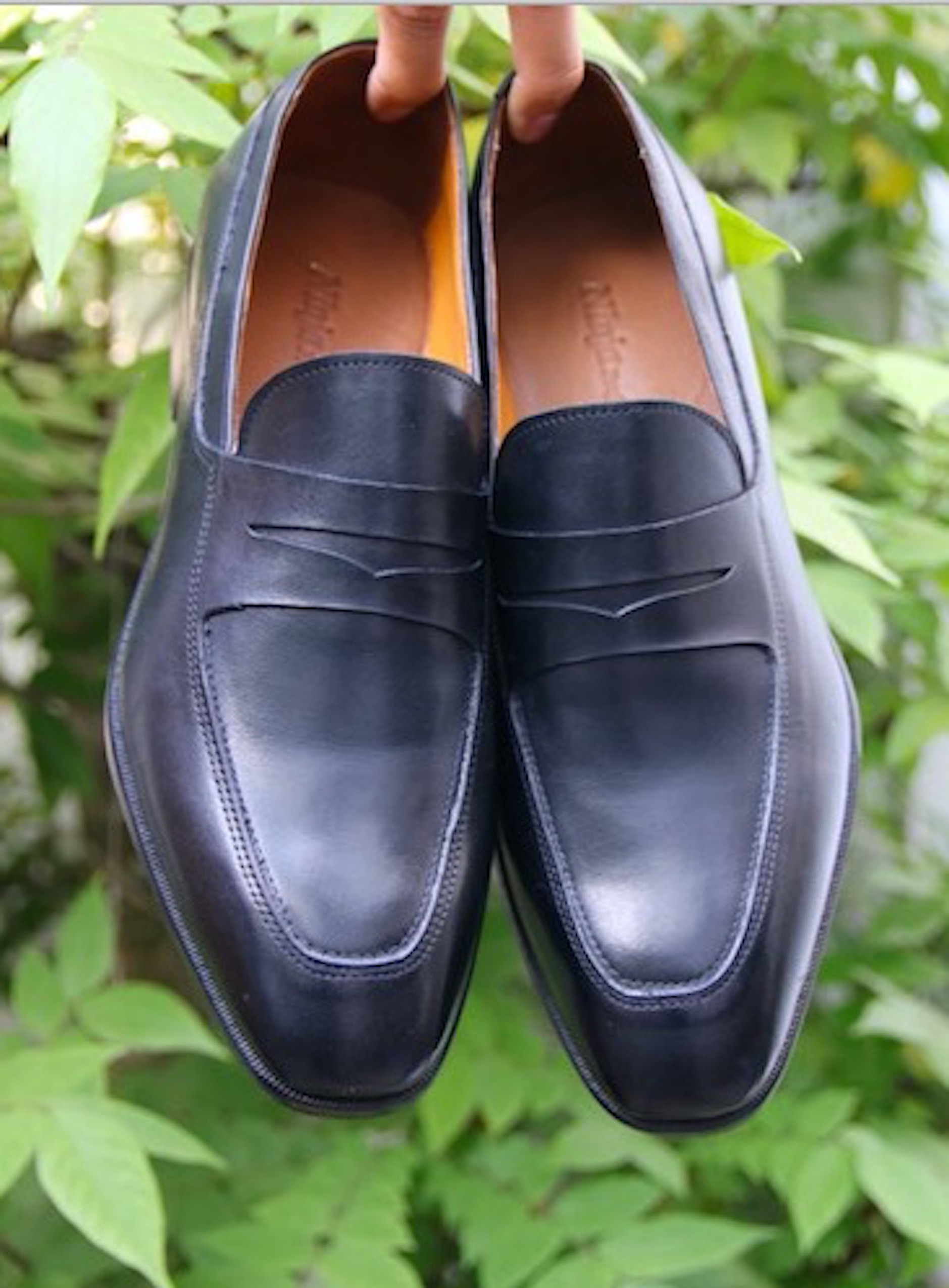 Giày tây nam lười da màu đen viền ngang GMN5940