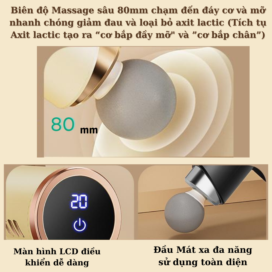 Súng Mát Xa Cầm Tay JOOU M80 Thư GIãn Sâu Làm Giảm Đau Cơ, Màn Hình LCD, 20 Tốc Độ, Biên Độ Sâu 80mm