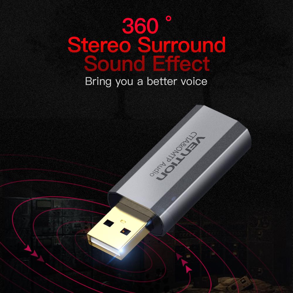 Thẻ âm thanh ngoài USB với giao diện 3,5 mm 7.1 Kênh không cần trình điều khiển Thay thế cho máy tính xách tay PC PUGB PS4 VENTION