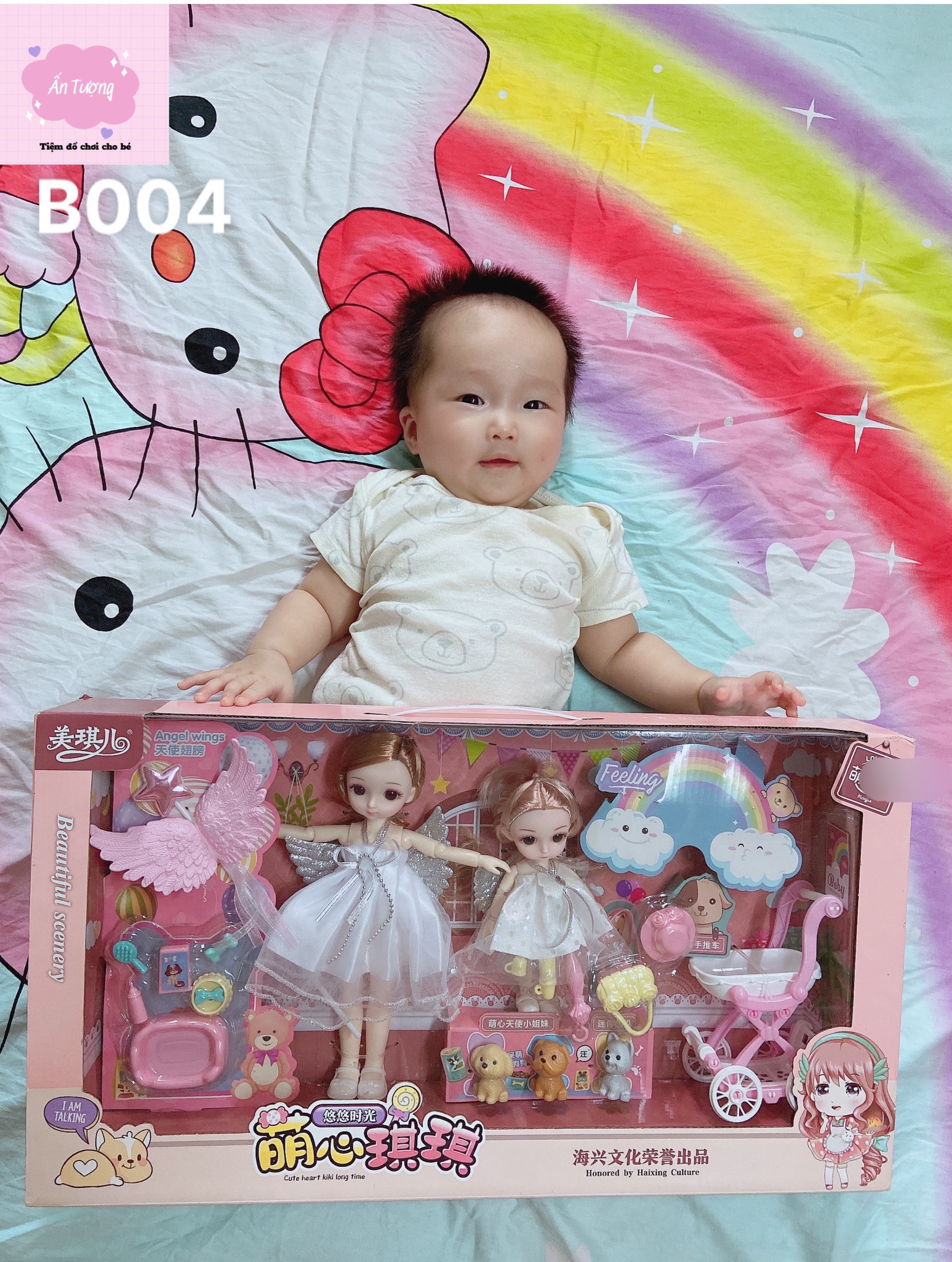 Đồ chơi búp bê- Hộp công chúa búp bê Barbie, búp bê BJD khớp xoay váy hồng kèm phụ kiện túi xách, kính mắt, nhẫn cho bé
