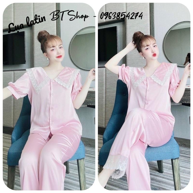 Bộ pijama mặc nhà mặc ngủ vải lụa latin trơn freesize 42-57kg