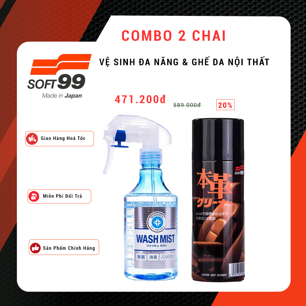 [COMBO]  Vệ Sinh Đa Năng Wash Mist L-82 &amp; Vệ Sinh Ghế Da Nội Thất Leather Seat Cleaner L-13 SOFT99