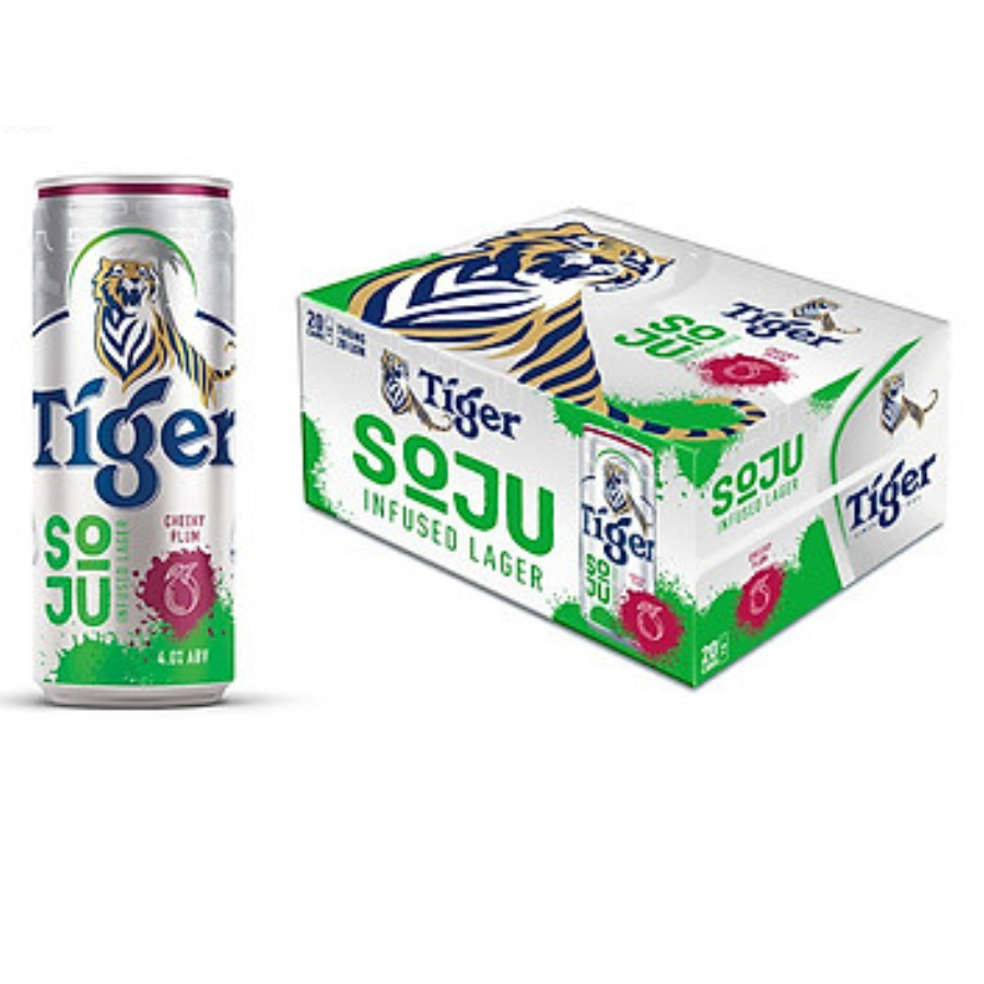 Thùng 20 Lon Bia Tiger Soju Infused Lager Cheeky Plum (vị Soju Mận) 330ml