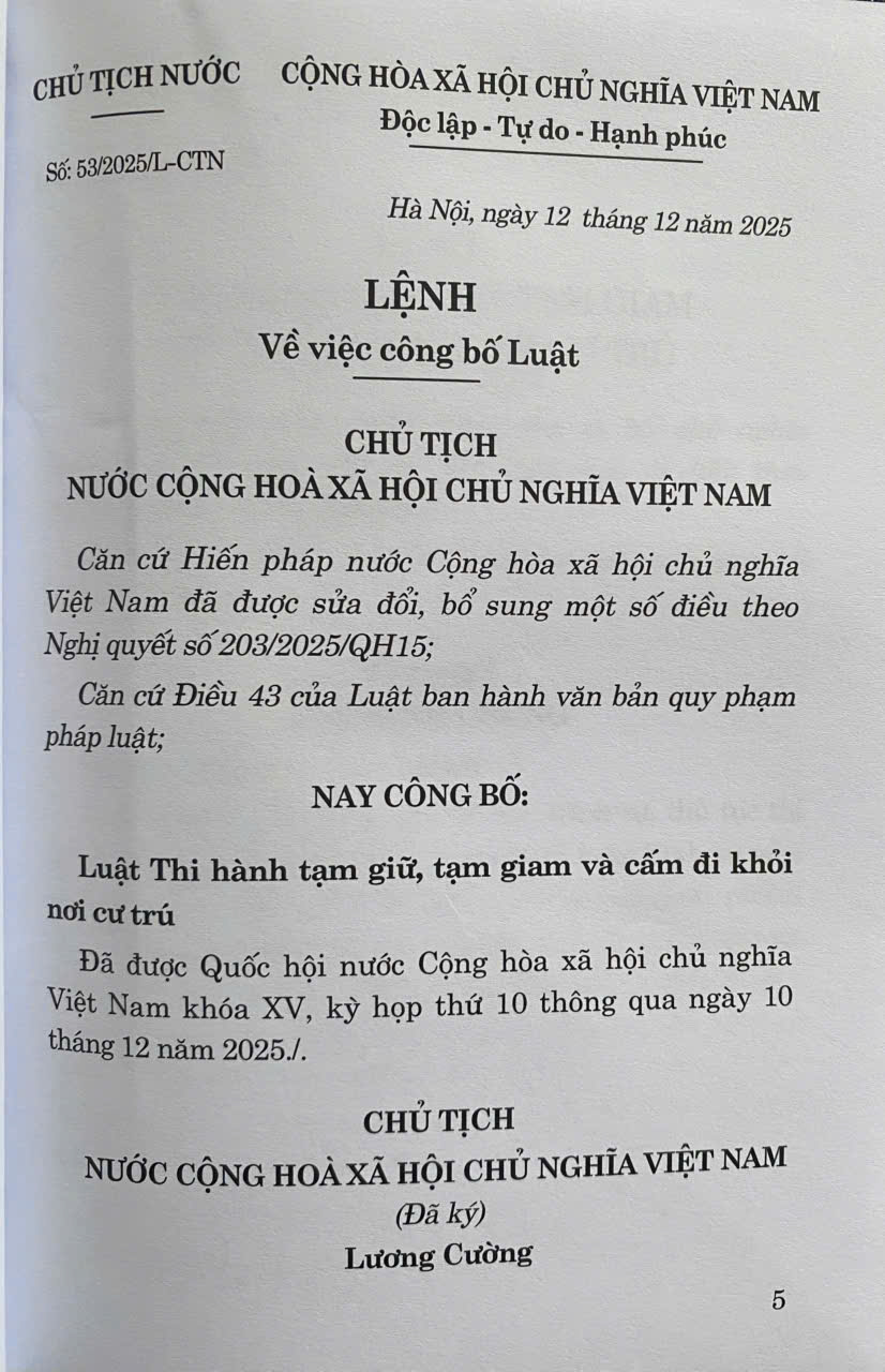 Luật Thi Hành Tạm Giữ, Tạm Giam Và Cấm Đi Khỏi Nơi Cư Trú Năm 2025