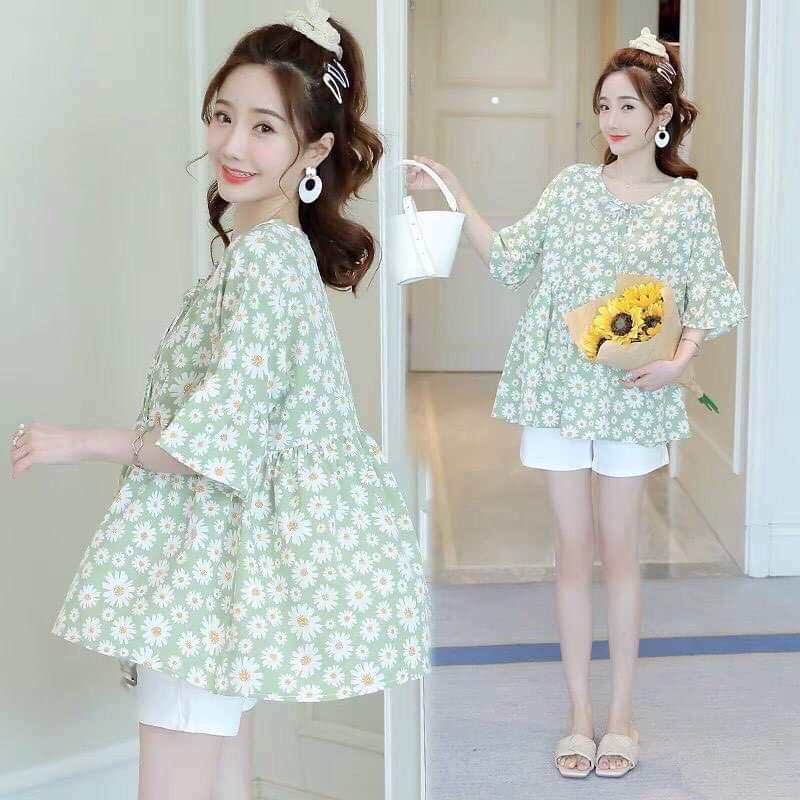 Áo bầu hoa babydoll siêu xinh thiết kế đẹp kiểu dáng thời trang giá rẻ cho công sở - mặc nhà - đi chơi A2