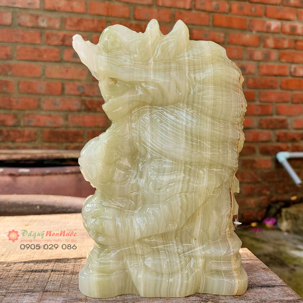 Tượng rồng 12 con giáp phong thủy đá ngọc Pakistan 15cm - đá Non Nước