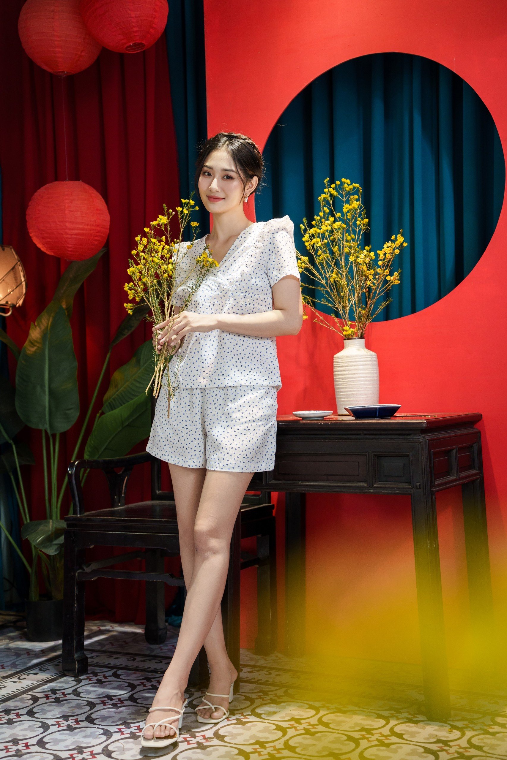 Đồ bộ đùi có tay hoa thùy chi NH221202