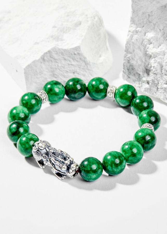 Vòng Tay Phong Thủy Đá Cẩm Thạch Sơn Thủy Phối Charm Tỳ Hưu Bạc Mệnh Mộc, Hỏa Ngọc Quý Gemstones