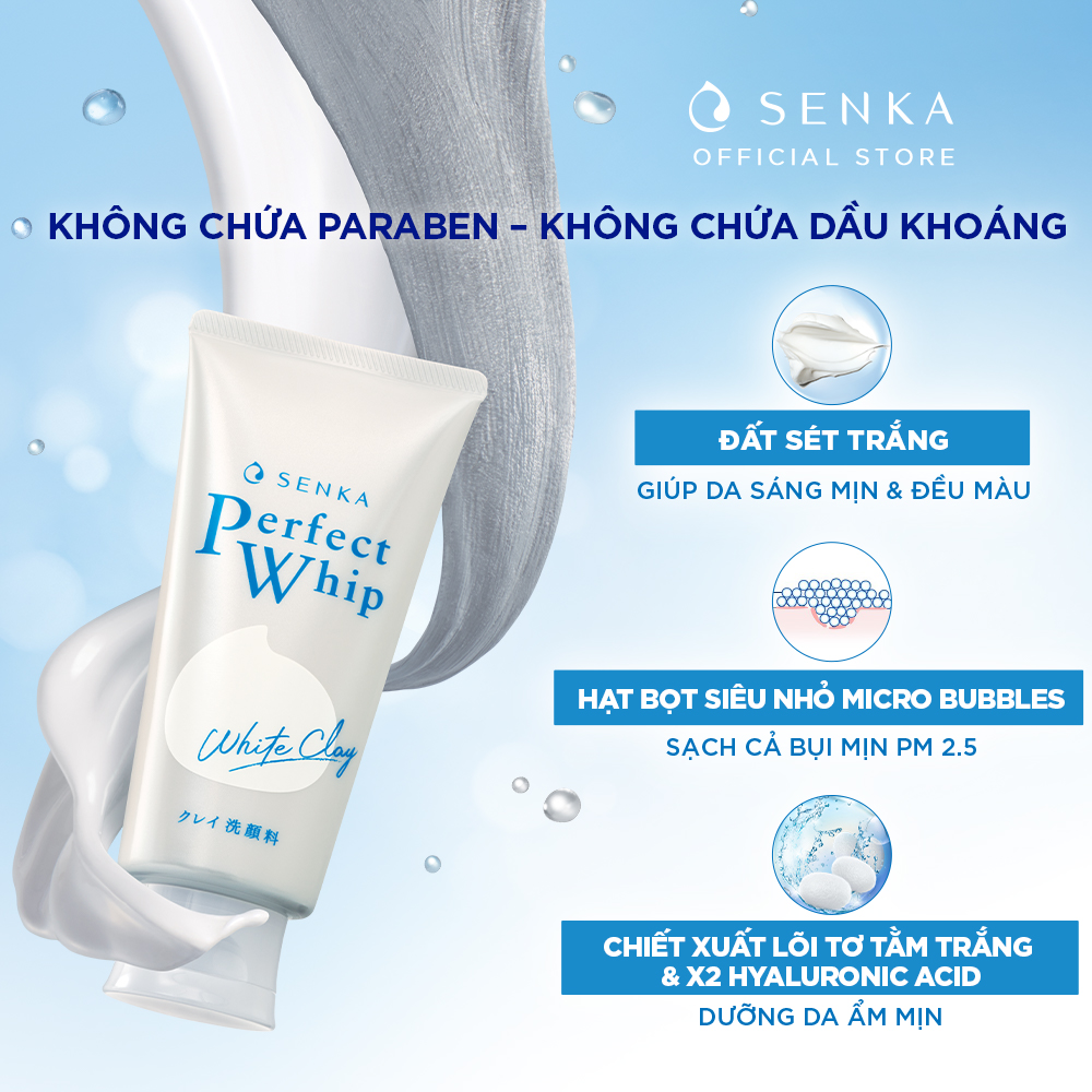 Sữa Rửa Mặt Tạo Bọt Senka Chiết Xuất Đất Sét Trắng Perfect White Clay 120g