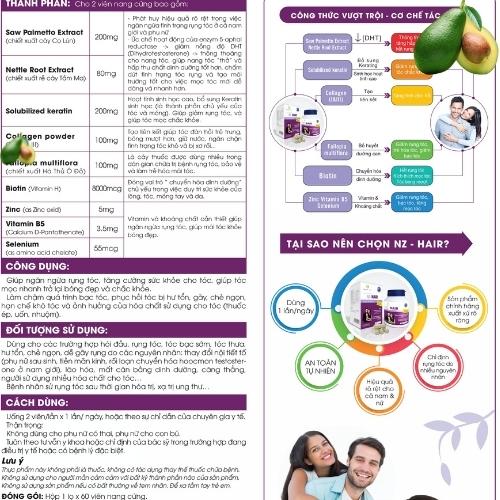 Viên uống hỗ trợ giảm rụng tóc giúp tóc mọc nhanh phục hồi tóc hư tổn Everyday Health NZ - Hair hộp 60 viên