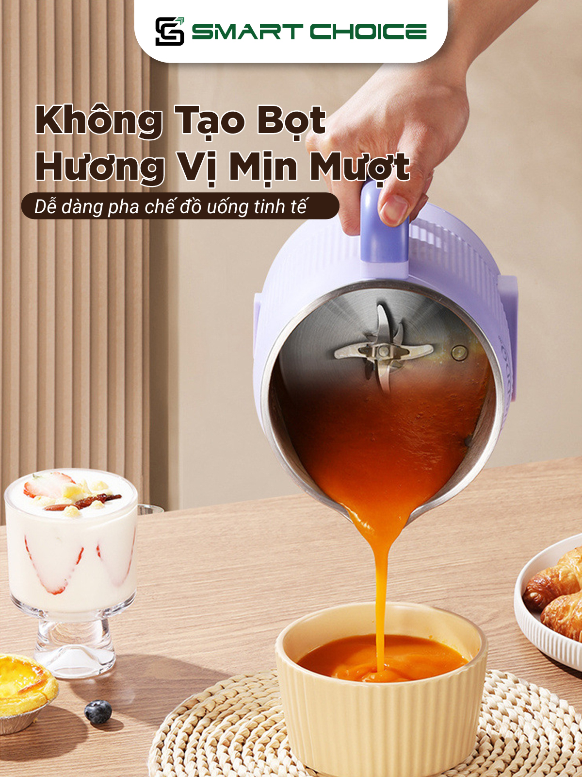 Máy Làm Sữa Hạt SmartChoice Hàng Chính Hãng SCG-SH002 Dao Xay 10 Lưỡi Bảng Điều Khiển Tiếng Việt, Không Tạo Bọt