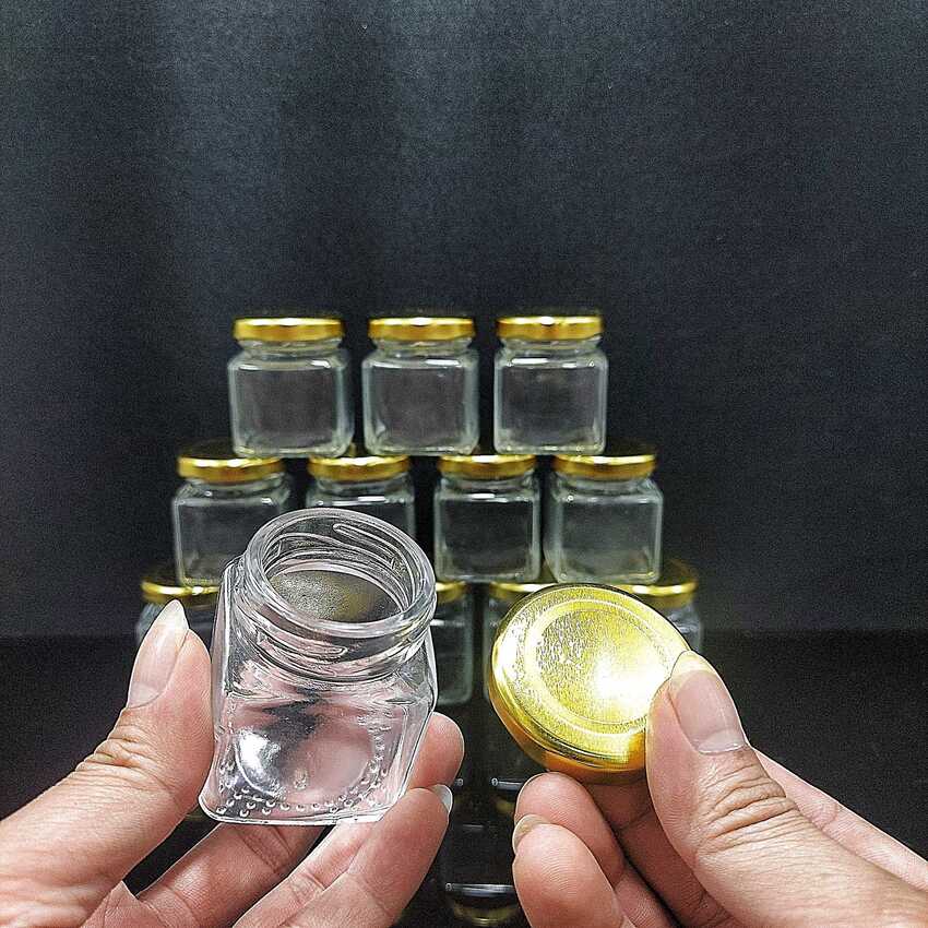 Hũ Thủy Tinh 50ML (combo 15 cái) mẫu Vuông nắp thiếc vàng – Lọ Thủy Tinh Nhỏ - Hũ đựng yến chưng, mật ong, dầu dừa, mỹ phẩm