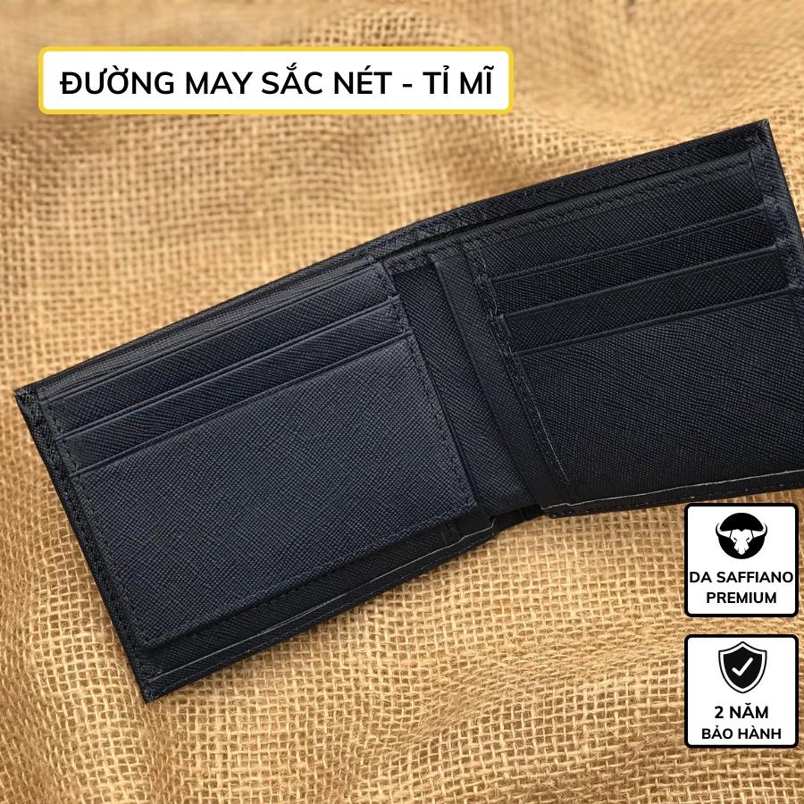 Ví nam da bò thật Saffiano cao cấp LIDAN, bóp dáng ngang có hộp vintage kèm thiệp đẹp làm quà tặng LD6
