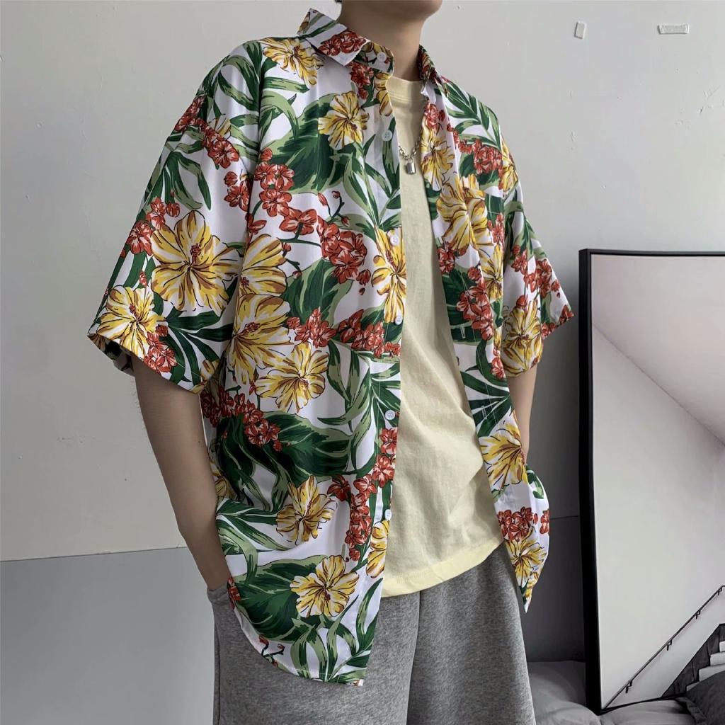 Áo Sơ Mi Nam Ngắn Tay In Hoa Phong Cách Hawaii